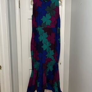 OFUURE Black Dress with Teal and Purple Floral Accents